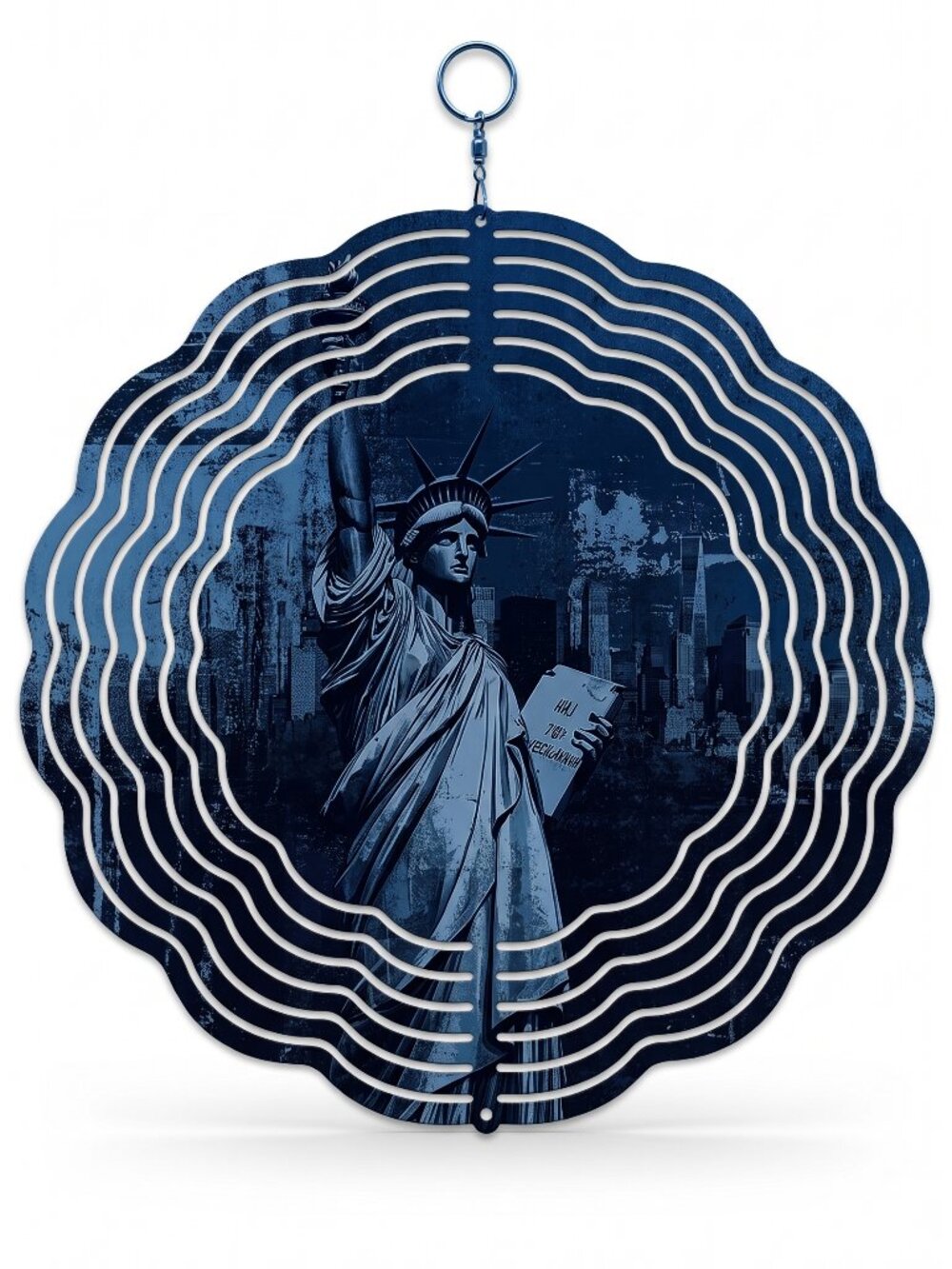 10" Statue of Liberty Kinetic Wind Spinner - Blue NYC Metal Hanging Yard Decor